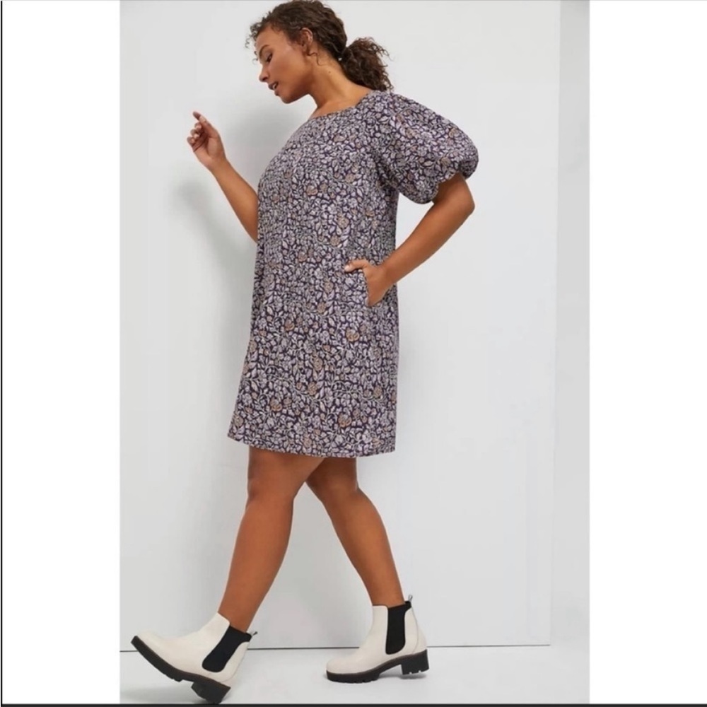 Anthropologie Porridge Elke Floral Mini Dress Puff Sleeve Square Neck Purple - Picture 6 of 7
